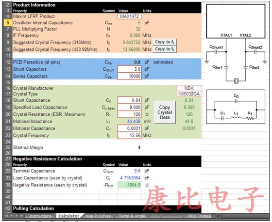 可用于計算晶振頻率精度的ISM-RF水晶計算器